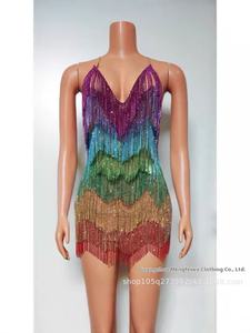 Petit V Latin Sexy Performance Wear Long Jump <span class=keywords><strong>Costume</strong></span> avec Big Diamond Tight Wrap et Tassel pour la scène de salle de bal - Product Image 4