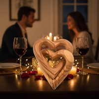 Décoration Cœurs en Bois Entrelacés Faits à la Main, Ornement Double Cœur Romantique pour Mariage, Anniversaire, Saint-Valentin