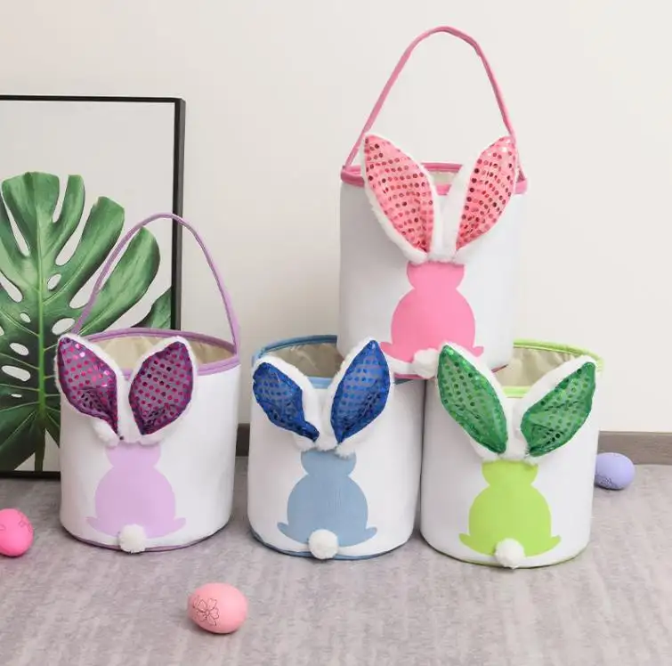 Groothandel Kids Cadeaus Candy Speelgoed Manden Fanny Bag Decoratie Lege Print Easter Bunny Oor Emmer Mand Met Lampjes