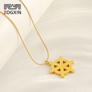 Zogxin Stainless Steel Ship Wheel Pendant Necklace 18K Gold Plated Snake Chain For Women Fashion Jewelry - Product Image 1