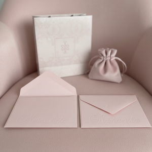 Pochette à bijoux de luxe écologique avec logo gaufré, élégante, imprimée UV/numérique, pour usage professionnel, sac <span class=keywords><strong>cadeau</strong></span> <span class=keywords><strong>en</strong></span> <span class=keywords><strong>papier</strong></span>, enveloppe rose - Product Image 1