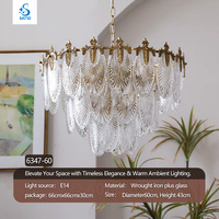 Lustre vintage de luxe en fer et verre, finition laiton antique, suspension centrale, commande intelligente, style rétro français, lampe de plafond suspendue en forme de feuille
