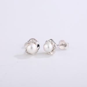 Natural Freshwater Pearl Flower <b>Stud</b> Earrings S925 Sterling <b>Silver</b> Jewelry for Women Dainty Clover Lucky Wedding Gift Trendy - Product Image 2