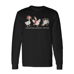 Maglietta a maniche lunghe natalizia con stampa di oca in eccesso stimolata ma festosa - Product Image 2