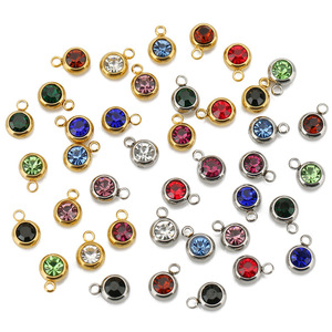 Colgante redondo de acero inoxidable con circonita y argolla para la fabricación de joyas, accesorio para collares y pulseras DIY. - Product Image 1