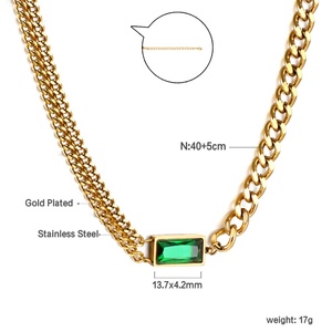 Colliers en acier inoxydable plaqué or 18 carats avec pendentif zircon vert, étanches, prix de gros industriel, bijoux de mode pour femmes - Product Image 4