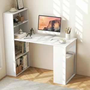 <span class=keywords><strong>Bureau</strong></span> d'ordinateur ergonomique en <span class=keywords><strong>bois</strong></span> blanc avec étagères de rangement, support pour CPU, design moderne <span class=keywords><strong>et</strong></span> compact, respectueux de l'environnement, pour le <span class=keywords><strong>bureau</strong></span> à domicile - Product Image 1