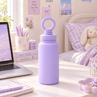 Bouteille d'eau isotherme sport avec couvercle à anneau magnétique, thermos en acier inoxydable à double paroi, support magnétique pour téléphone