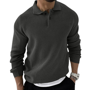 Pull en maille à col pour homme, manches longues, coupe ajustée, vert armée, beige, noir, kaki, gris foncé, mode jeune, automne 2025 - Product Image 4