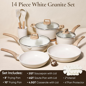 Pots and Pans <b>Set</b>, Nonstick <b>Cookware</b> <b>Sets</b>, White Granite <b>Induction</b> <b>Cookware</b> Non Stick Cooking <b>Set</b> W/Frying Pans & Saucepans - Product Image 2
