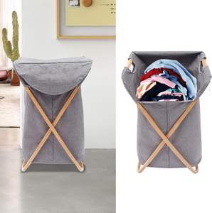 Cesto Plegable para Ropa Sucia con Marco de Bambú, Bolsa de Almacenamiento Plegable con Tapa - Product Image 4