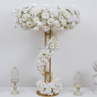 Bruidsdecoratie voor op tafel, kunstbloemen, rode bloemenbal, bloemenwiel, kunstzijde rozen, bloemenloper