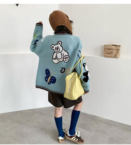 <span class=keywords><strong>Pull</strong></span> tricoté haut femmes à manches longues col en v dessin animé ours en peluche Jacquard <span class=keywords><strong>pull</strong></span> <span class=keywords><strong>veste</strong></span> - Product Image 4