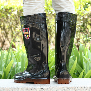 Botas de Lluvia para Hombre, Color Negro Sólido, PVC Impermeable, Resistentes al Desgaste, Zapatos de Trabajo con Tacón Bajo para Adultos - Product Image 3