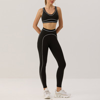 Ensemble de yoga pour femmes à fort impact avec dos en V, couleur noire, taille plus, pantalon de yoga contrasté