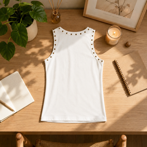 Débardeur Homme Personnalisé OEM, Coupe Musclée, Col Rond Blanc, Coton, Rivets, Débardeurs Sublimation Homme - Product Image 2
