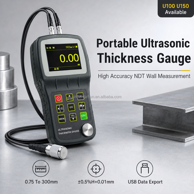 Portable Ultrasonic Thickness Gauge U150 Through Coating Steel Pipe Corrosion Tester With Color Screen Data Storage