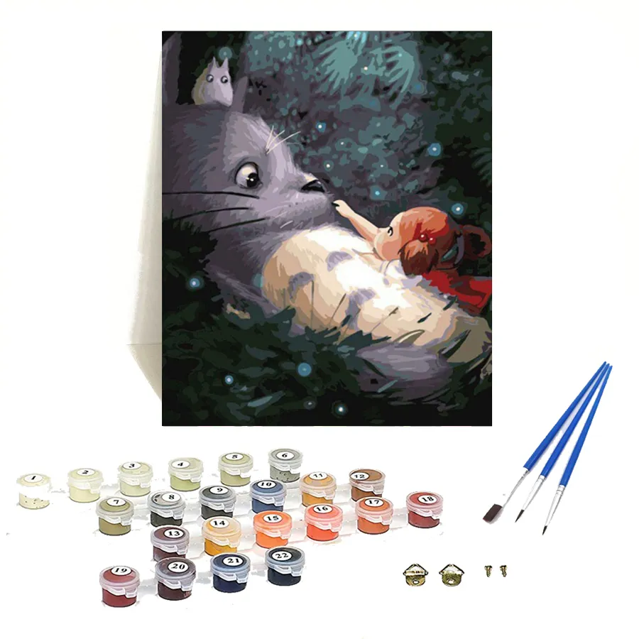 Drofe LY346 mi vecino Totoro pintura por números DIY color pintura decorativa foto animal gato pintura digital sobre lienzo