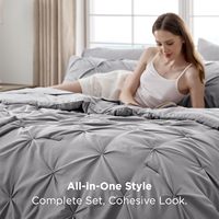 Set Sprei Queen Size Abu-abu 7 Potong, Quilt 100% Poliester, Desain Modern, Termasuk Sprei, Sarung Bantal, dan Sarung Bantal Hias