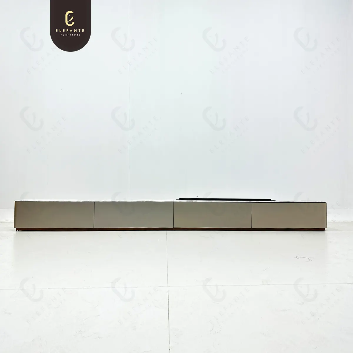Long meuble TV de salon moderne en pierre de marbre naturel pour comptoir avec éclairage LED et adaptateur pour console TV
