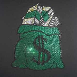 Hot Fix Pink Motif Rhinestone Money Bag Design Iron-On Transfer <strong>Dollar</strong> Applique for T-Shirts and Bling Accessories - Product Image 3