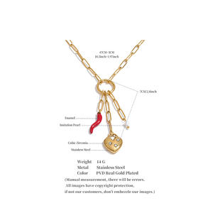 Collier pour femme JINYOU 1882, nouveautés, acier inoxydable, émail, piment rouge, zircon, cœur, perle, chaîne, pendentif - Product Image 6