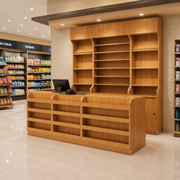 Comptoir de caisse en bois pour magasin de proximité, comptoir de réception pour commerce de détail avec étagères de rangement
