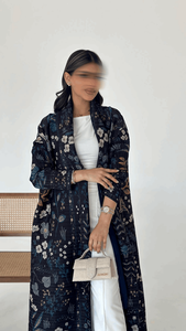 Cardigan ample à imprimé floral noir élégant personnalisé Leduo - Abaya en cachemire plissé à manches longues pour femmes - Product Image 3