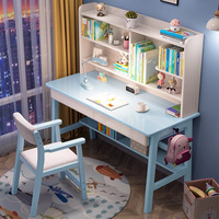 Escritorio de Estudio Ergonómico de Madera Maciza para Niños con Estantería Integrada y Gestión de Cables para Dormitorio u Oficina en Casa