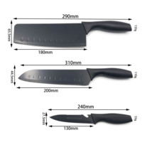 Ensemble de couteaux de chef en acier inoxydable noir Chef Star 3 pièces, couteaux Santoku et à éplucher, revêtement antiadhésif, poignées ambidextres