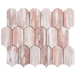 Norwegain Rose Pink Marble Mosaic Design Bathroom Kitchen Backslash Wall Tile Marble Mosaic Feather Picket Mosaic Tile