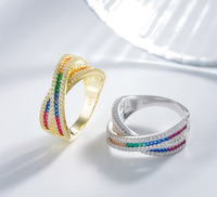 Bague en argent sterling 925 personnalisée, design croisé, double couche de zircon, bijoux fins de haute qualité pour femmes