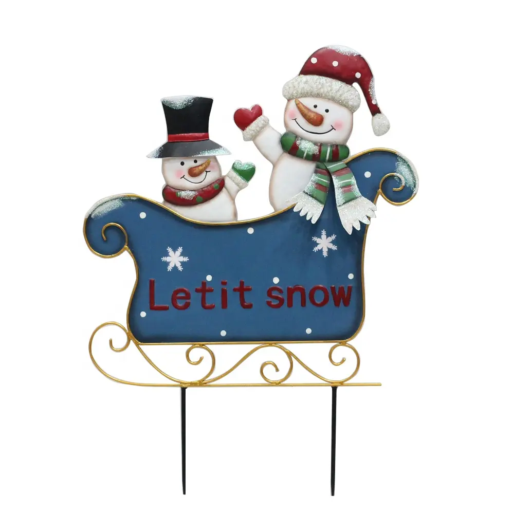 Let It Snow Santa Snowman Rusa Karakter 3d Manusia Salju Logam Ornamen Natal Besar Santa Kereta Luncur Dekorasi Luar Ruangan