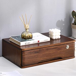 Solid Wood Desktop Storage <b>Box</b> With <b>Lock</b> Drawer Style Multi Layer Organizer Walnut Color Rectangle Standing Type - Product Image 1