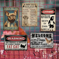 Plaque en métal humoristique avec règles pour animaux de compagnie, Shih Tzu, chat gras, avertissement, règles de la maison, plaque humoristique pour les amoureux des chiens et des chats