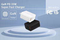 Cargador Rápido GaN de 35W con PD 3.0 de Doble Puerto (USB-A + USB-C), Material Ignífugo Ecológico para PC, Enchufe Estadounidense