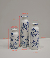 Ensemble de 3 vases en céramique bleu et blanc de style chinoiserie, décoration minimaliste pour table, style oriental, vases à fleurs pour la maison, salon