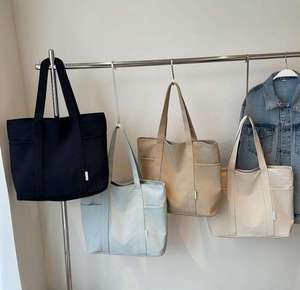 Hot selling solid color canvas buckle tote <b>bag</b>, multifunctional <b>large</b> capacity shoulder <b>bag</b>, women's shopping <b>bag</b> - Product Image 2