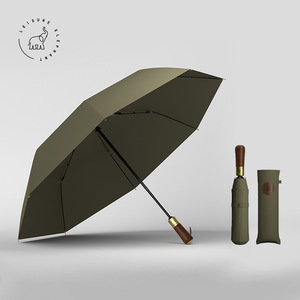 Paraguas Plegable Automático de Alta Gama, Moderno, para Regalos Empresariales, de Tres Pliegues, 105 cm de Diámetro Abierto, Color Sólido, con Mango de Madera - Product Image 1