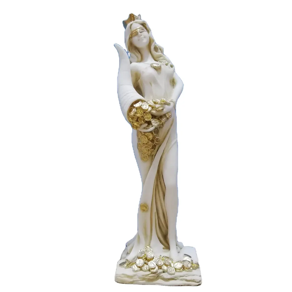 Fortunate Lucky Goddess Of Wealth Tyche Statue 29cm Greek Mythology White Resin Alabaster Handmade Sculpture in Greece Decor