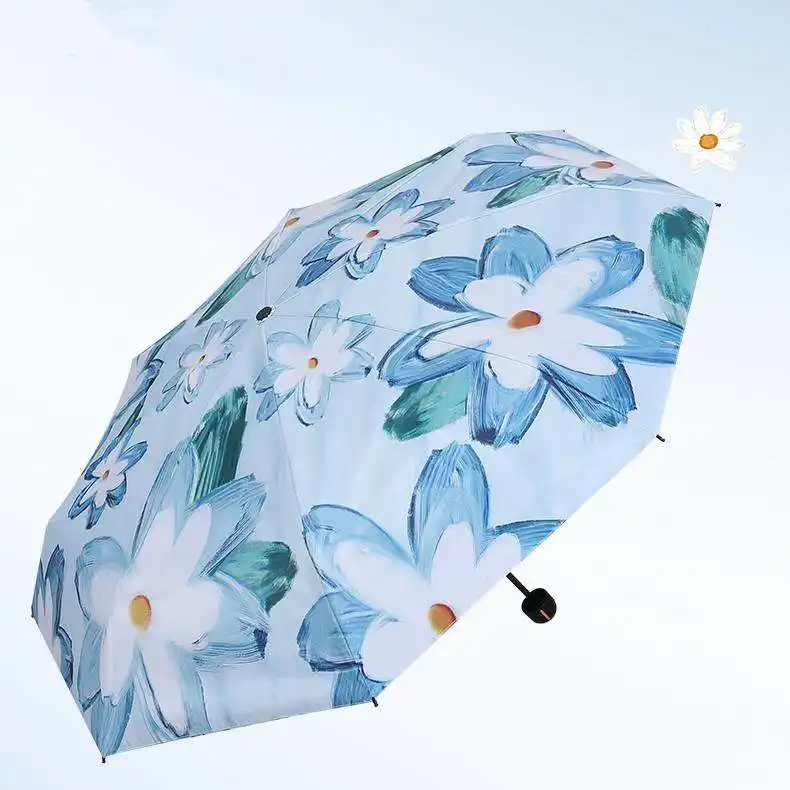 어린이를위한 도매 꽃 인쇄 캡슐 키즈 우산 미니 유리 섬유 5 접이식 포켓 우산