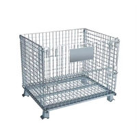 Conteneur en treillis métallique galvanisé industriel pliable et empilable en acier robuste avec roues de 4 pouces pour le stockage en entrepôt