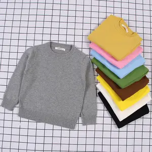 Pull tricoté fin à col rond en 100% coton pour garçons et filles, couleur unie