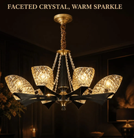 Lustre moderne de luxe en cristal, corps en laiton, abat-jour en verre cristal, éclairage LED E14 pour salle à manger, salon, hôtels, villas