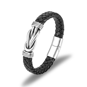 3-Layer Braided Black <b>Leather</b> <b>Bracelet</b> With Stainless Steel Magnetic Clasp & Charm | Men's Fashion Jewelry - Product Image 5