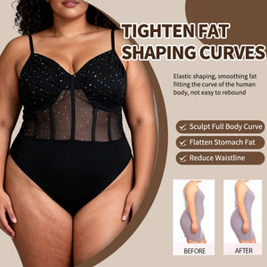 Conjunto de lencería moldeadora de talla grande para mujer, transpirable, con corsé, tirantes ajustables, camisola, mangas largas con diseño de espina de pescado y encaje, venta al por mayor - Product Image 2