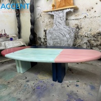 Table de salle à manger ovale en fibre de verre (FRP) peinte à la main, blocs de couleur, prix direct usine, table d'art pour galerie et maison, peinture personnalisée