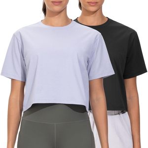 FOXA Lot de 2 hauts de yoga athlétiques à manches courtes et col rond pour femme, respirants, en spandex et polyester - Product Image 1