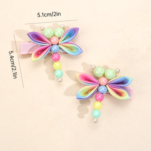 CN 2 ชิ้นฤดูร้อนสัตว์ผมคลิปสีรุ้ง Grosgrain ริบบิ้นผม Bows หิ่งห้อยคลิปผมสําหรับเด็กผู้หญิง - Product Image 3