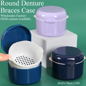 SUNSHING Round Denture <b>Case</b> Leak Proof Denture Bath Cup Container with Lid Portable Dental <b>Retainer</b> Box for False Teeth Cleaning - Product Image 1